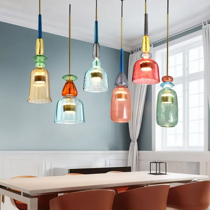 AuroCambell: Elegante Lampada a Sospensione LED con Paralume in Vetro Colorato – ideale per Sala da Pranzo e Soggiorno