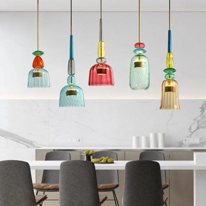 AuroCambell: Elegante Lampada a Sospensione LED con Paralume in Vetro Colorato – ideale per Sala da Pranzo e Soggiorno