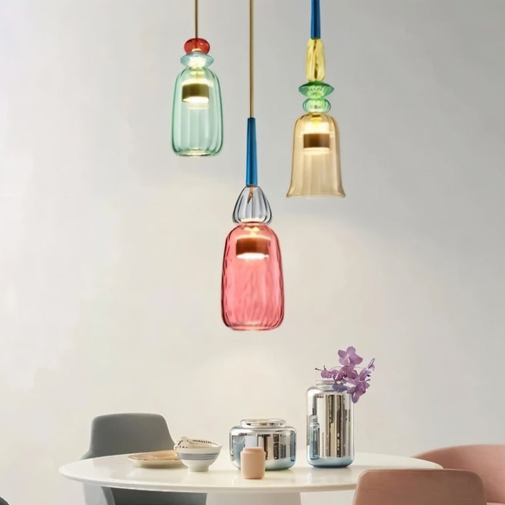 AuroCambell: Elegante Lampada a Sospensione LED con Paralume in Vetro Colorato – ideale per Sala da Pranzo e Soggiorno