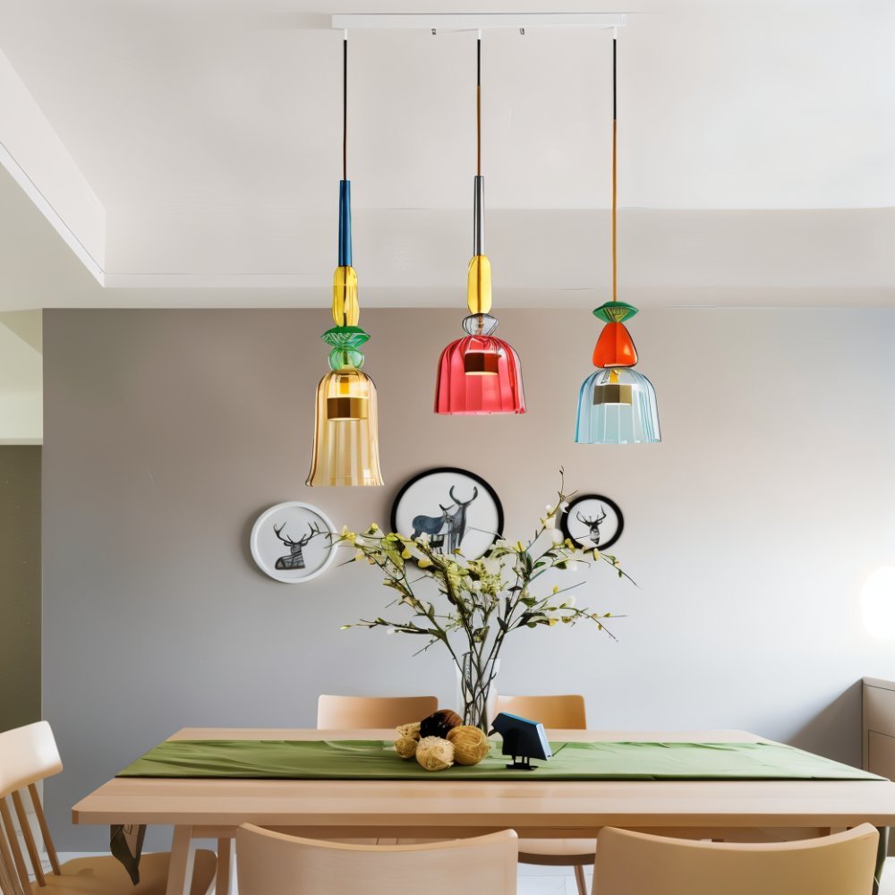 AuroCambell: Elegante Lampada a Sospensione LED con Paralume in Vetro Colorato – ideale per Sala da Pranzo e Soggiorno