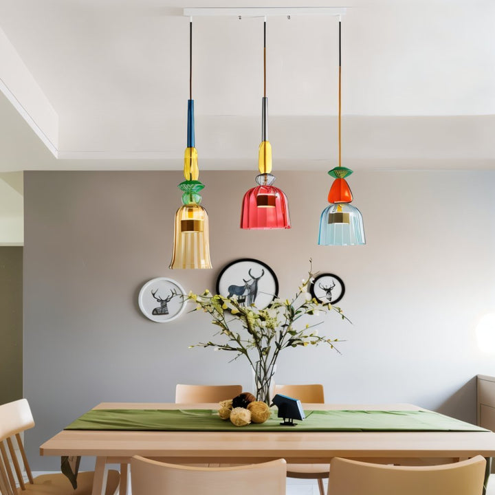 AuroCambell: Elegante Lampada a Sospensione LED con Paralume in Vetro Colorato – ideale per Sala da Pranzo e Soggiorno