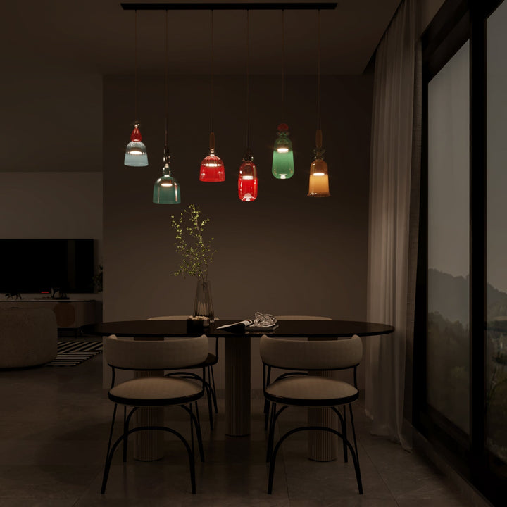 AuroCambell: Elegante Lampada a Sospensione LED con Paralume in Vetro Colorato – ideale per Sala da Pranzo e Soggiorno