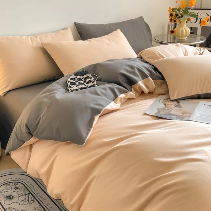 AuroraLeinen: Set di copripiumino lussuoso - Cotone, morbido e traspirante in design unito per la camera da letto