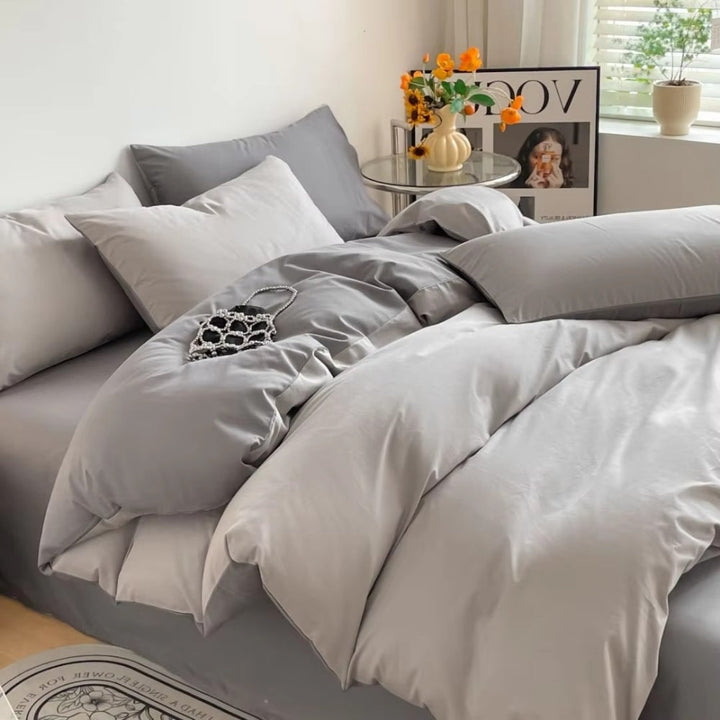 AuroraLeinen: Set di copripiumino lussuoso - Cotone, morbido e traspirante in design unito per la camera da letto