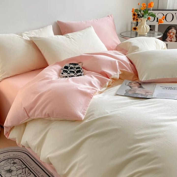 AuroraLeinen: Set di copripiumino lussuoso - Cotone, morbido e traspirante in design unito per la camera da letto
