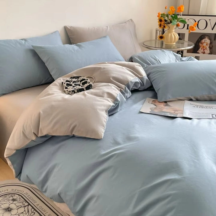 AuroraLeinen: Set di copripiumino lussuoso - Cotone, morbido e traspirante in design unito per la camera da letto