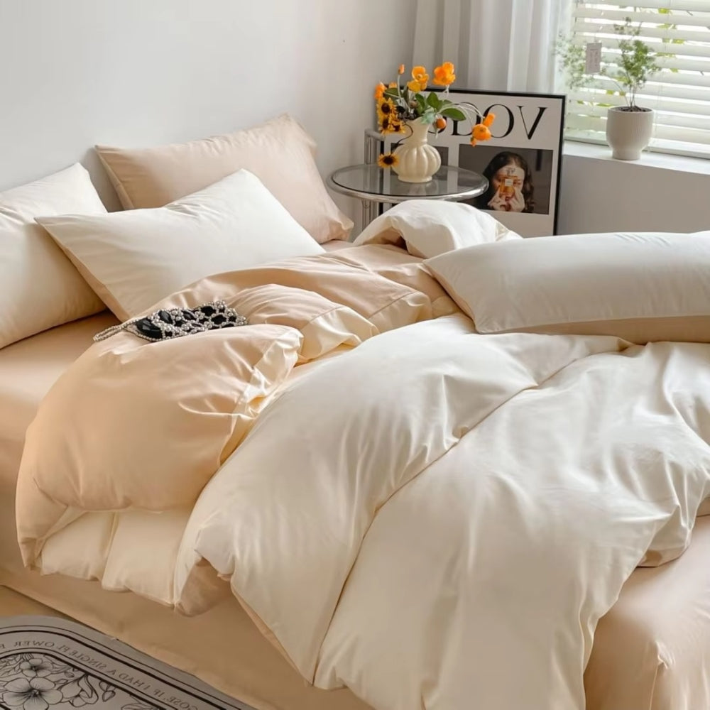 AuroraLeinen: Set di copripiumino lussuoso - Cotone, morbido e traspirante in design unito per la camera da letto