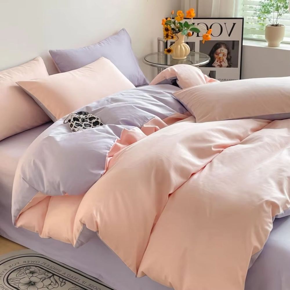 AuroraLeinen: Set di copripiumino lussuoso - Cotone, morbido e traspirante in design unito per la camera da letto