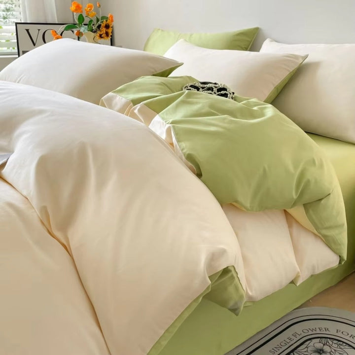 AuroraLeinen: Set di copripiumino lussuoso - Cotone, morbido e traspirante in design unito per la camera da letto
