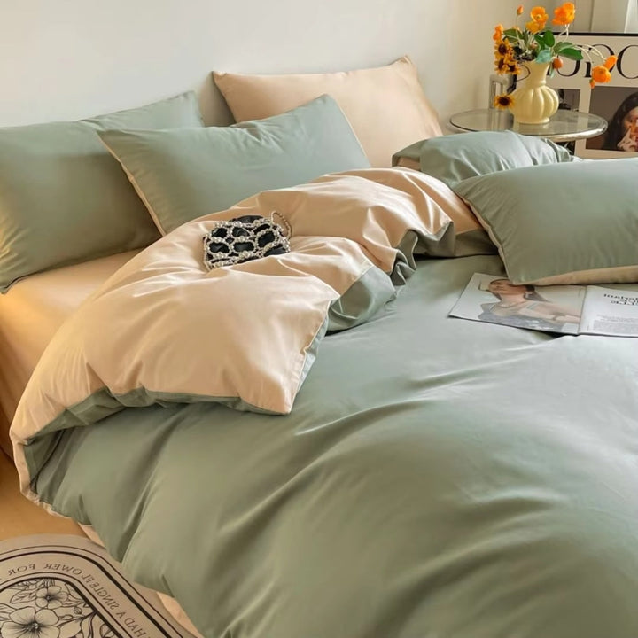 AuroraLeinen: Set di copripiumino lussuoso - Cotone, morbido e traspirante in design unito per la camera da letto