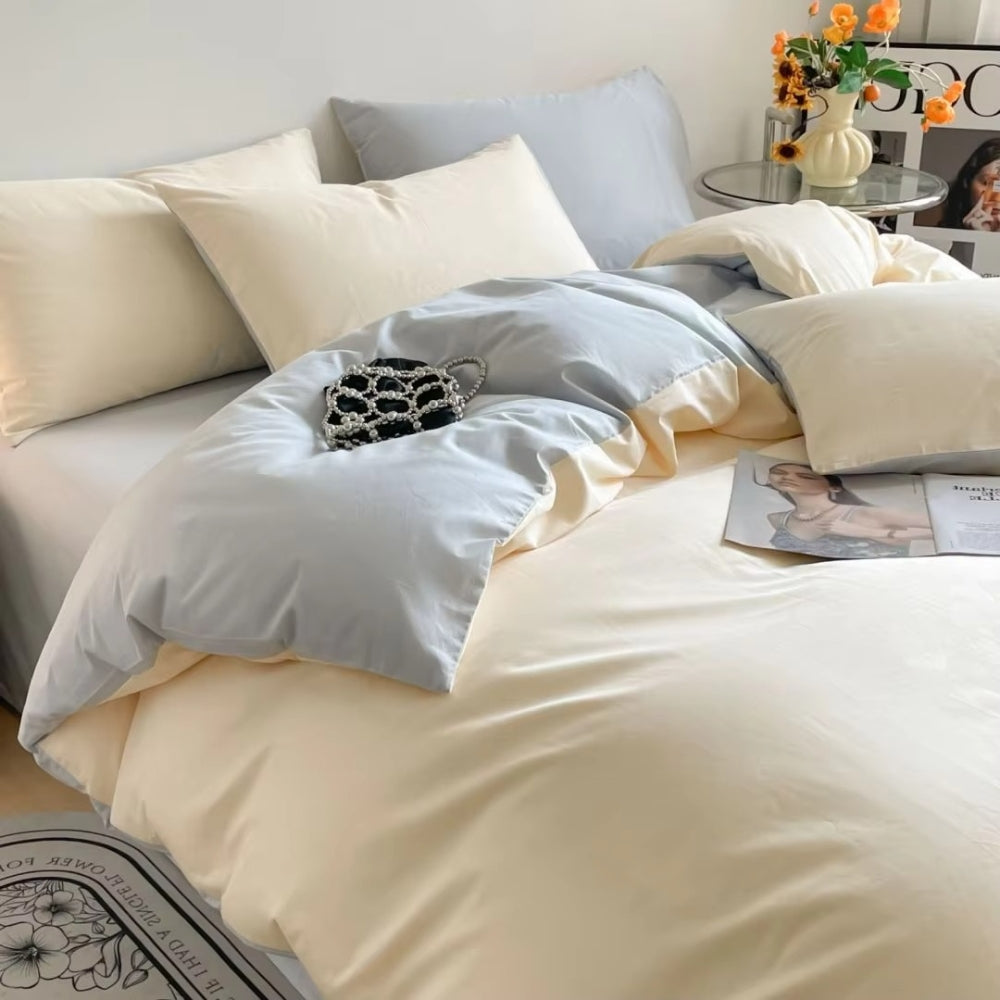 AuroraLeinen: Set di copripiumino lussuoso - Cotone, morbido e traspirante in design unito per la camera da letto