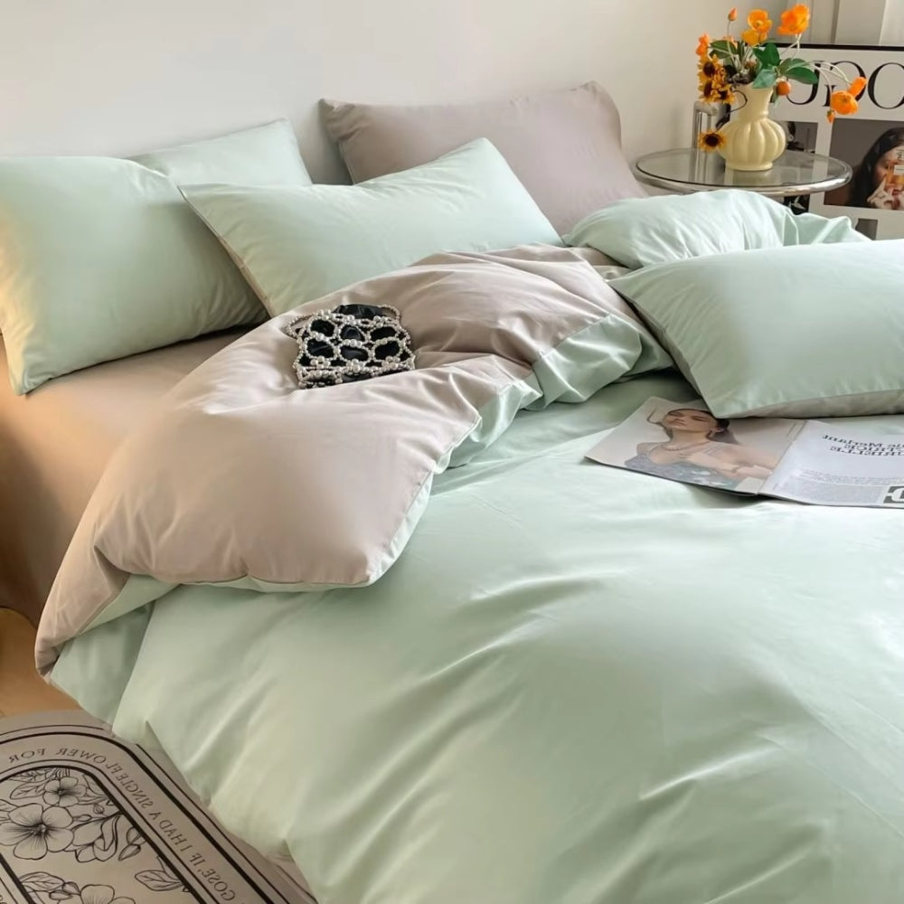 AuroraLeinen: Set di copripiumino lussuoso - Cotone, morbido e traspirante in design unito per la camera da letto