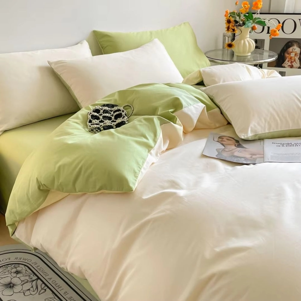 AuroraLeinen: Set di copripiumino lussuoso - Cotone, morbido e traspirante in design unito per la camera da letto