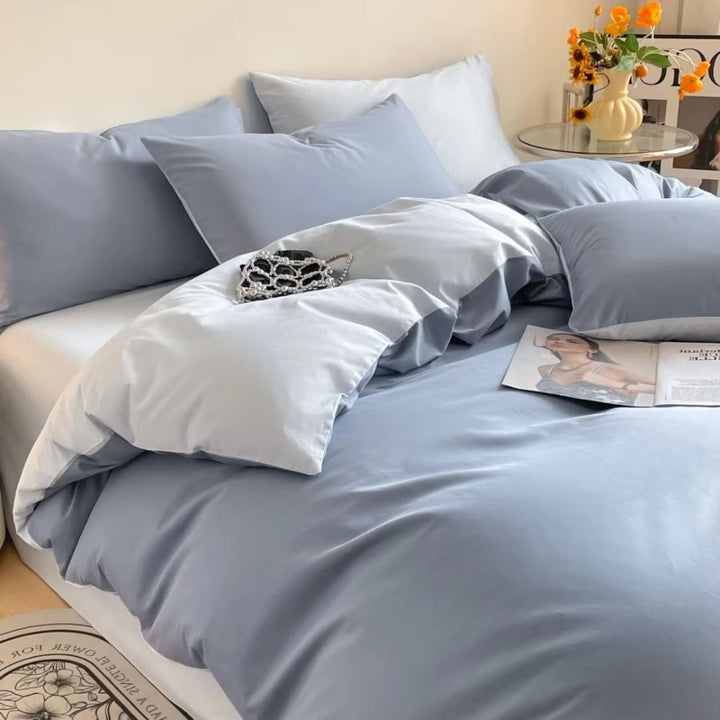 AuroraLeinen: Set di copripiumino lussuoso - Cotone, morbido e traspirante in design unito per la camera da letto
