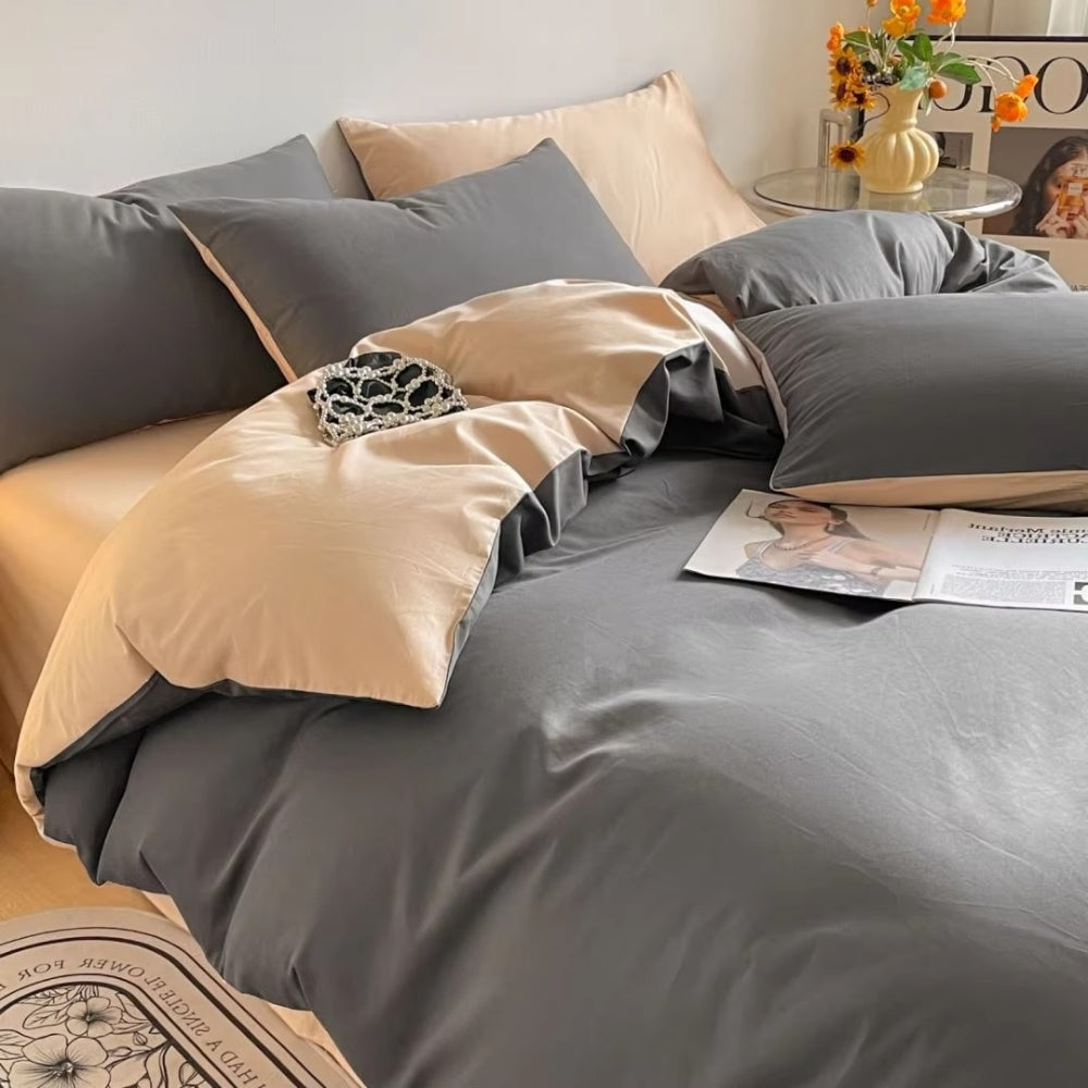 AuroraLeinen: Set di copripiumino lussuoso - Cotone, morbido e traspirante in design unito per la camera da letto