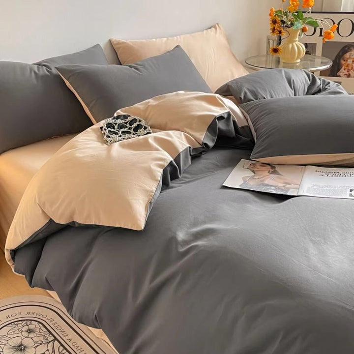 AuroraLeinen: Set di copripiumino lussuoso - Cotone, morbido e traspirante in design unito per la camera da letto