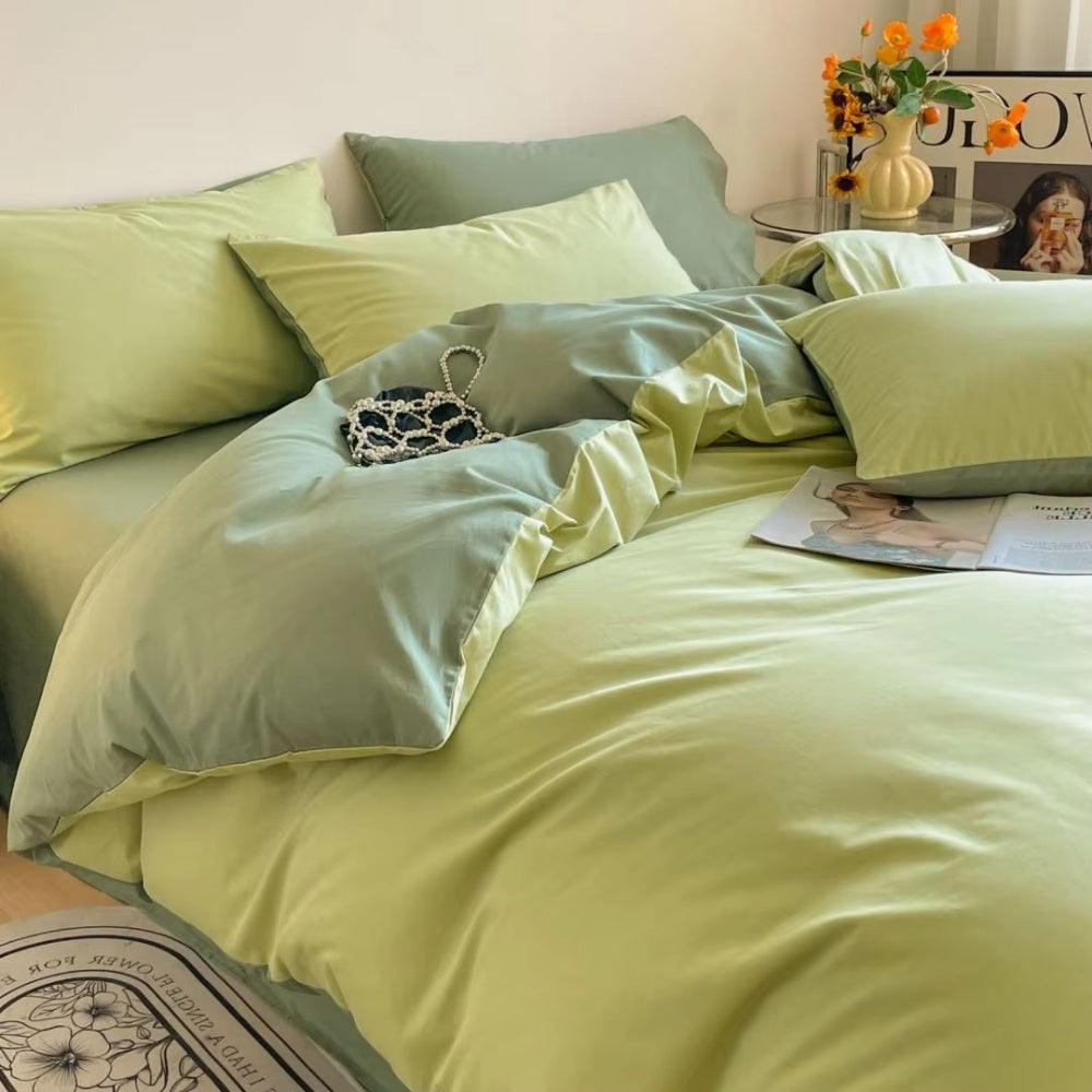 AuroraLeinen: Set di copripiumino lussuoso - Cotone, morbido e traspirante in design unito per la camera da letto