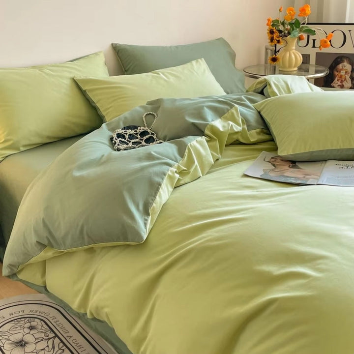 AuroraLeinen: Set di copripiumino lussuoso - Cotone, morbido e traspirante in design unito per la camera da letto