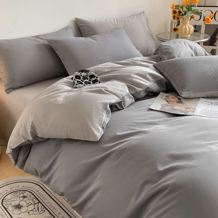 AuroraLeinen: Set di copripiumino lussuoso - Cotone, morbido e traspirante in design unito per la camera da letto