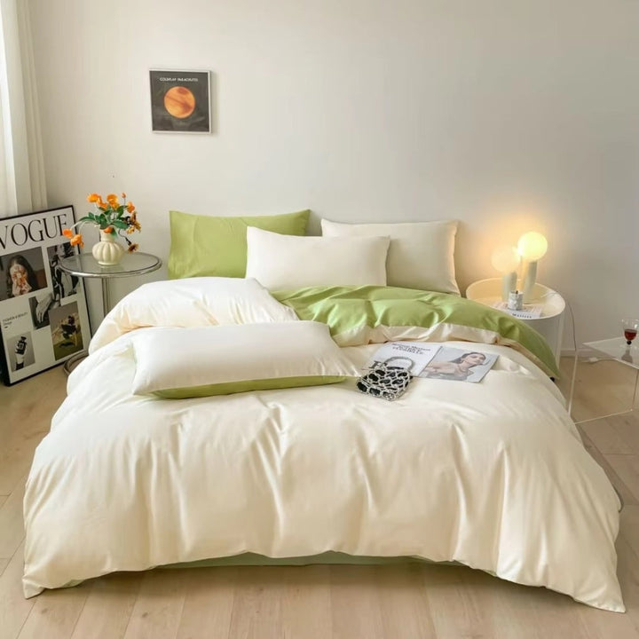 AuroraLeinen: Set di copripiumino lussuoso - Cotone, morbido e traspirante in design unito per la camera da letto