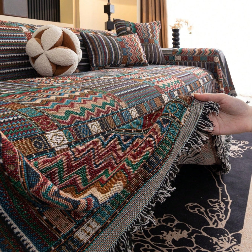 AuroraLinie: Copridivano in chenille traspirante con design a strisce artistiche e utilizzo versatile – per divano e soggiorno