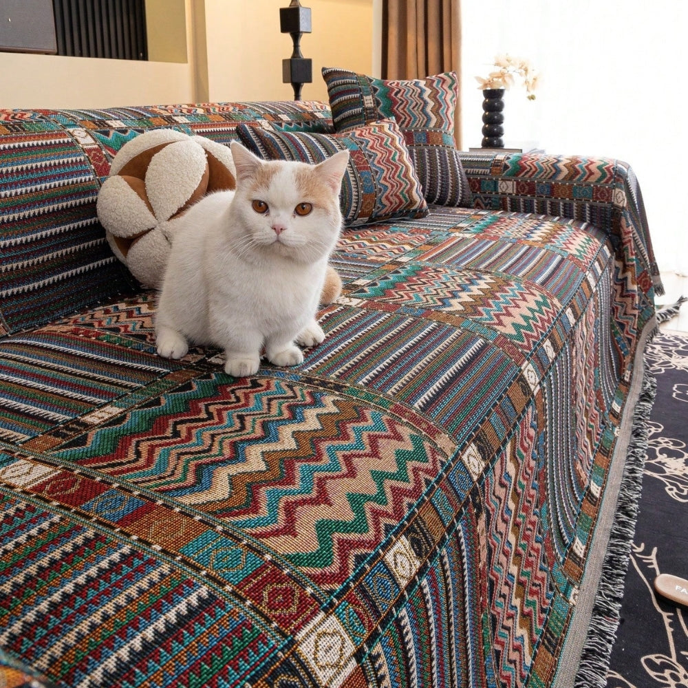 AuroraLinie: Copridivano in chenille traspirante con design a strisce artistiche e utilizzo versatile – per divano e soggiorno
