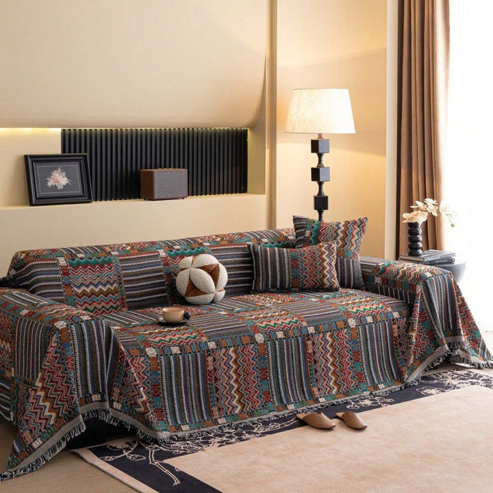 AuroraLinie: Copridivano in chenille traspirante con design a strisce artistiche e utilizzo versatile – per divano e soggiorno