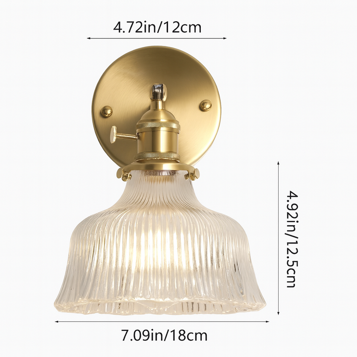 AuroraMessing: Elegante Applique LED 1-fiamma con paralume floreale in vetro verde &amp; ottone – ideale per soggiorni &amp; ingressi