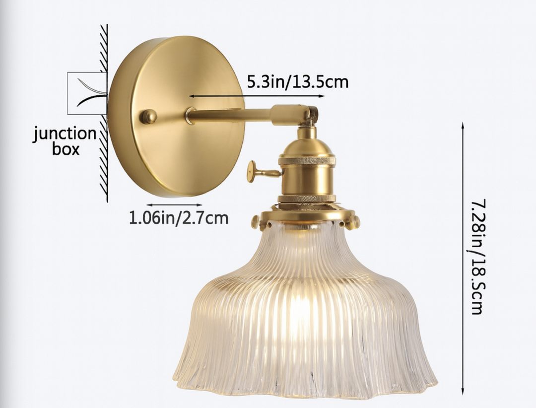 AuroraMessing: Elegante Applique LED 1-fiamma con paralume floreale in vetro verde &amp; ottone – ideale per soggiorni &amp; ingressi