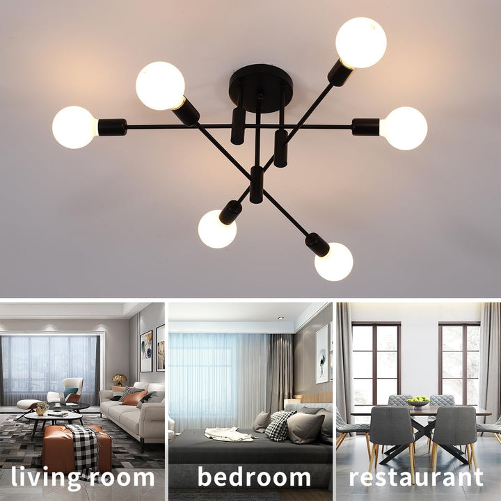 AuroraNord: Lampada da soffitto LED scandinava nera – elegante e luminosa per sala da pranzo e soggiorno