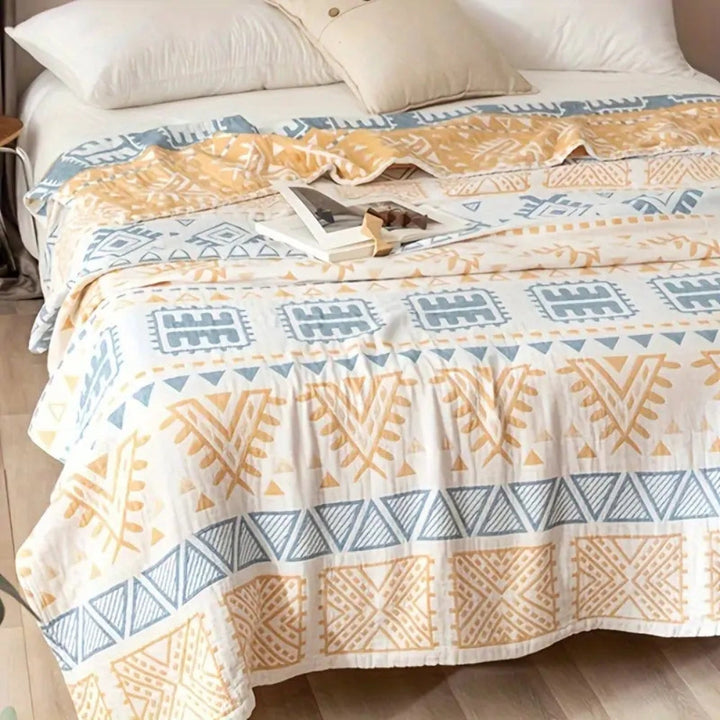 AztecaLuft: Coperte in cotone con motivo geometrico azteco, struttura a più strati e qualità traspirante – per divano e camera da letto