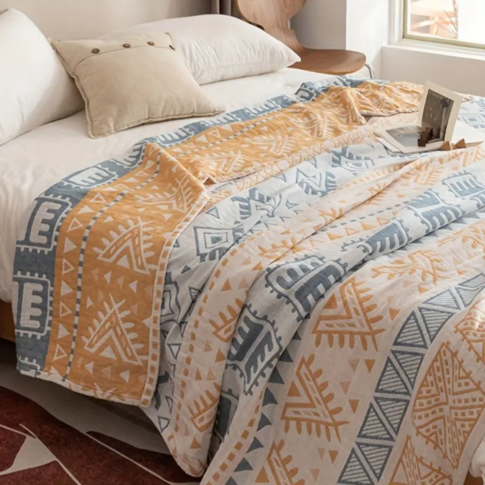 AztecaLuft: Coperte in cotone con motivo geometrico azteco, struttura a più strati e qualità traspirante – per divano e camera da letto