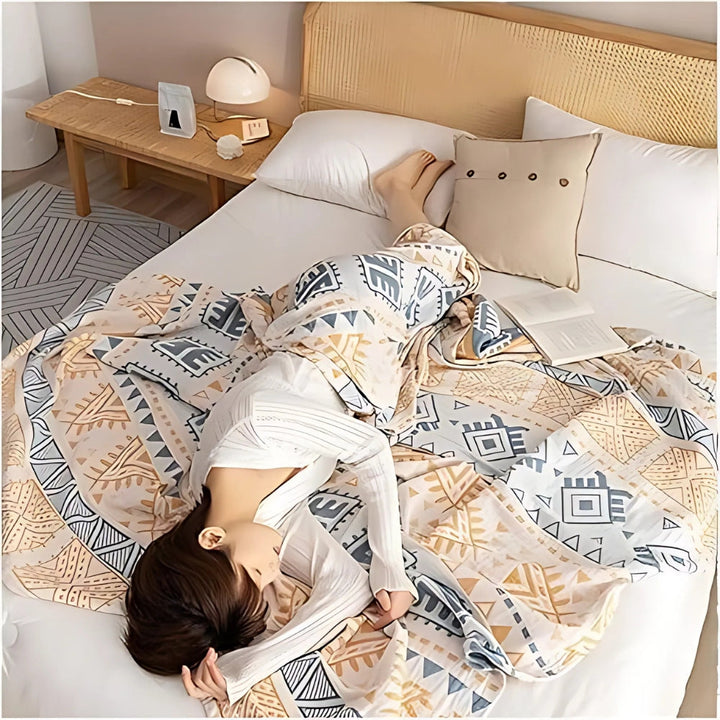 AztecaLuft: Coperte in cotone con motivo geometrico azteco, struttura a più strati e qualità traspirante – per divano e camera da letto