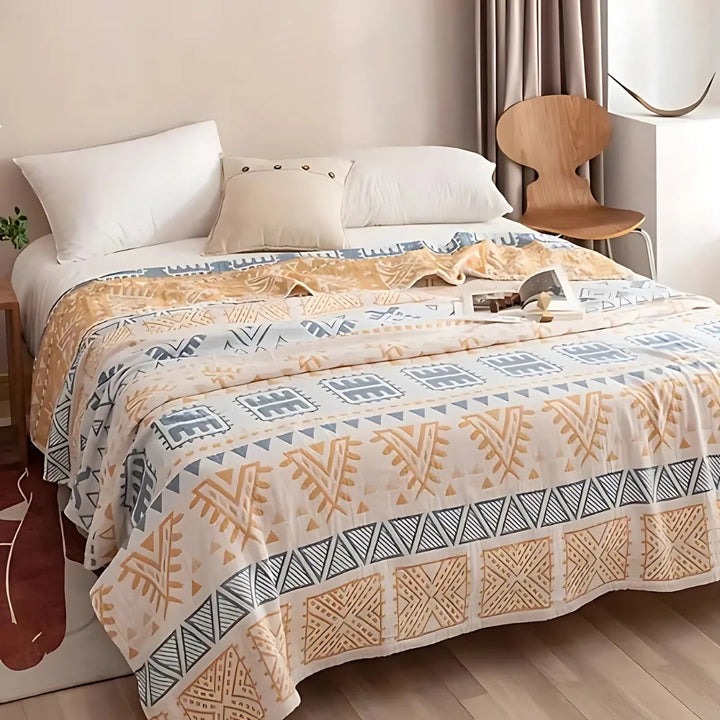AztecaLuft: Coperte in cotone con motivo geometrico azteco, struttura a più strati e qualità traspirante – per divano e camera da letto
