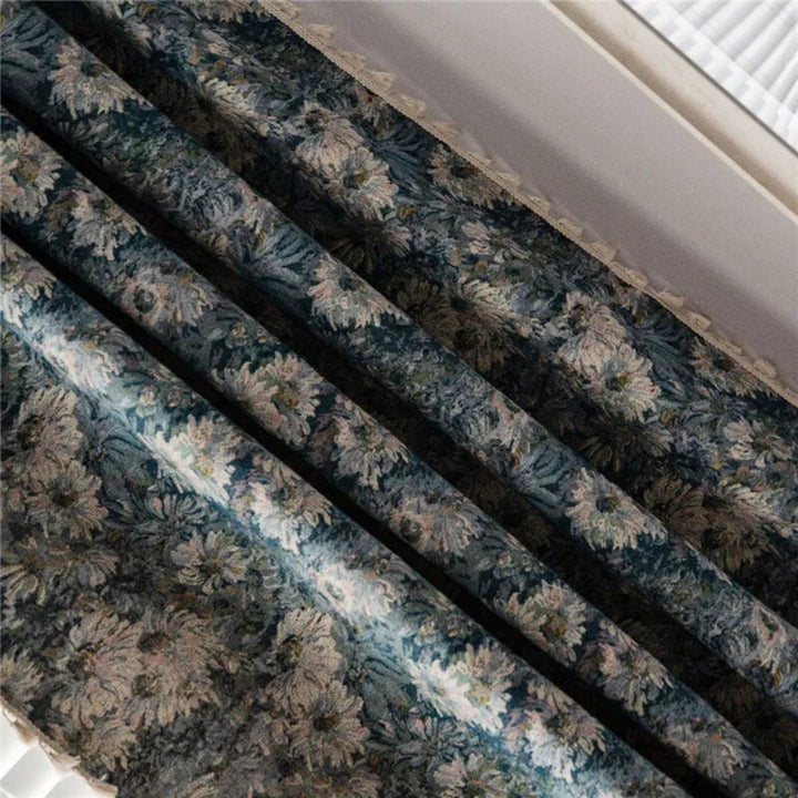 AzurFlora: Tenda Blu con Design di Fiori &amp; Frange – decorativa e facile da mantenere per la camera da letto