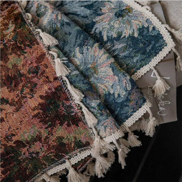 AzurFlora: Tenda Blu con Design di Fiori &amp; Frange – decorativa e facile da mantenere per la camera da letto