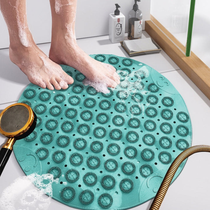 BadeRund: Tappetino da doccia rotondo antiscivolo con ventose – Tappetino da bagno antibatterico e facile da pulire con fori di drenaggio e massaggio per i piedi