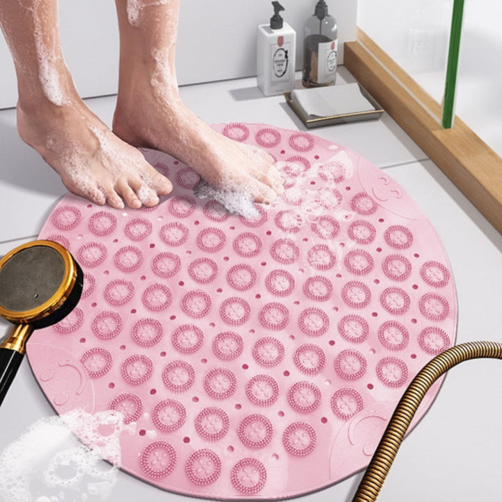 BadeRund: Tappetino da doccia rotondo antiscivolo con ventose – Tappetino da bagno antibatterico e facile da pulire con fori di drenaggio e massaggio per i piedi