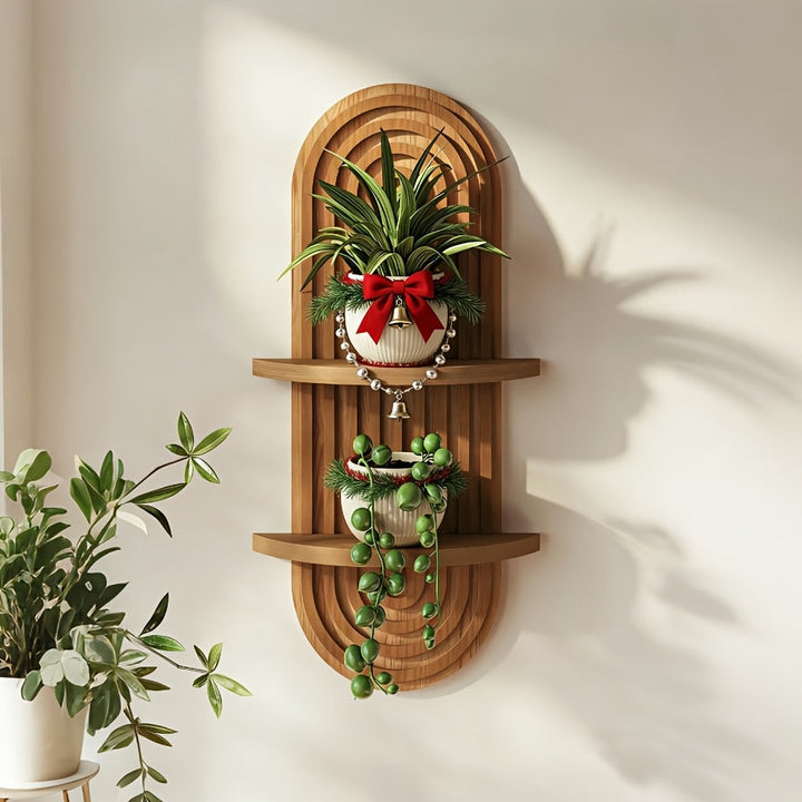 BamRustikal: Mensola da parete a 2 piani in legno – decorativa, sospesa e appesa in stile Boho per piante in soggiorno e camera da letto