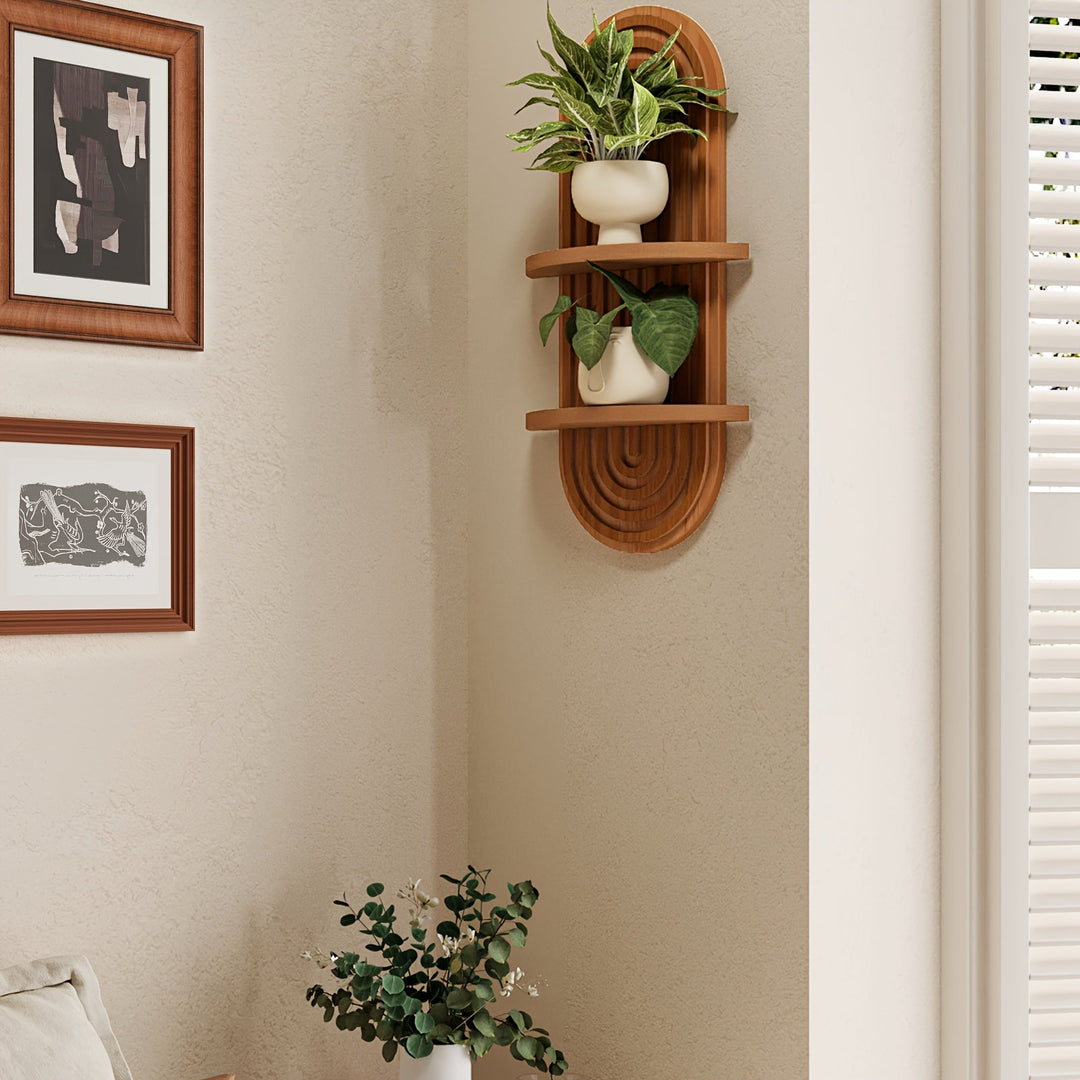 BamRustikal: Mensola da parete a 2 piani in legno – decorativa, sospesa e appesa in stile Boho per piante in soggiorno e camera da letto