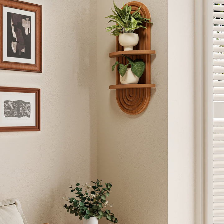 BamRustikal: Mensola da parete a 2 piani in legno – decorativa, sospesa e appesa in stile Boho per piante in soggiorno e camera da letto