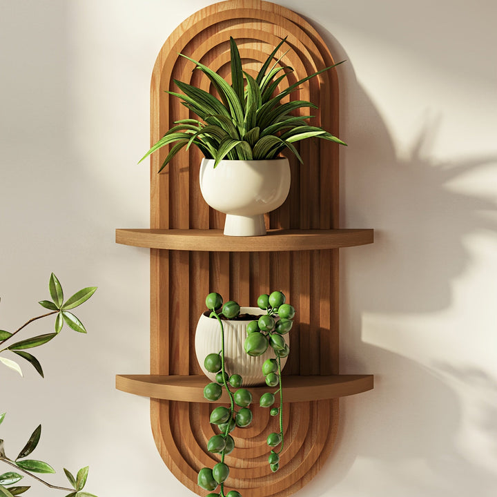 BamRustikal: Mensola da parete a 2 piani in legno – decorativa, sospesa e appesa in stile Boho per piante in soggiorno e camera da letto