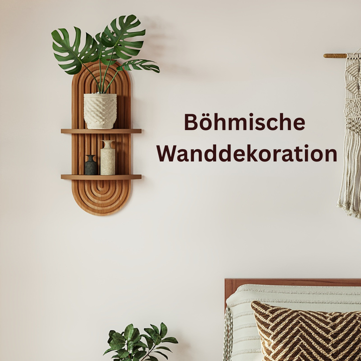 BamRustikal: Mensola da parete a 2 piani in legno – decorativa, sospesa e appesa in stile Boho per piante in soggiorno e camera da letto