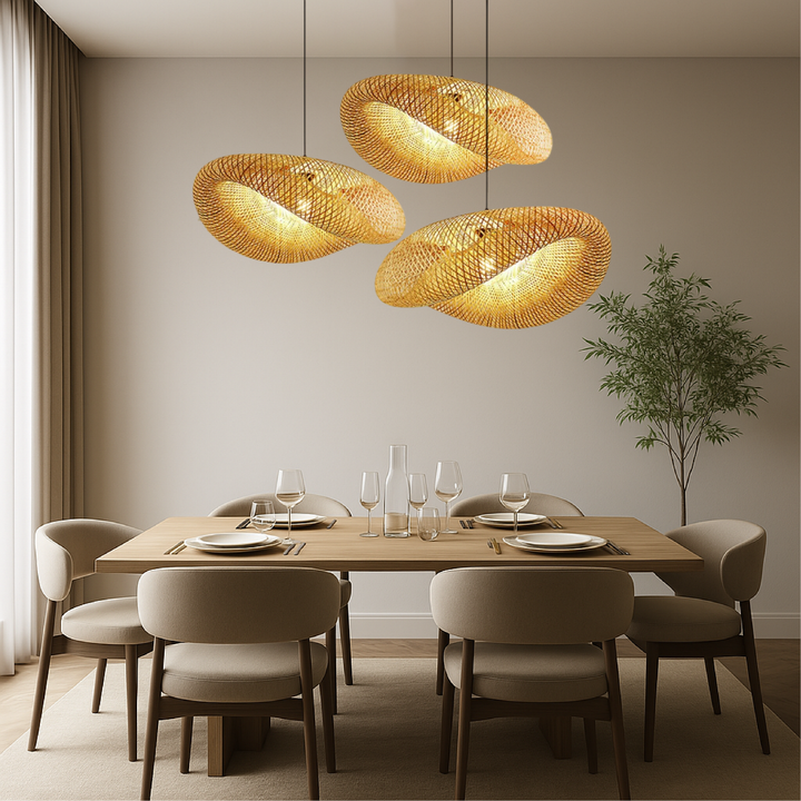 BambuLicht: Lampada a sospensione LED in bambù – Lampada da soffitto naturale per sala da pranzo e soggiorno