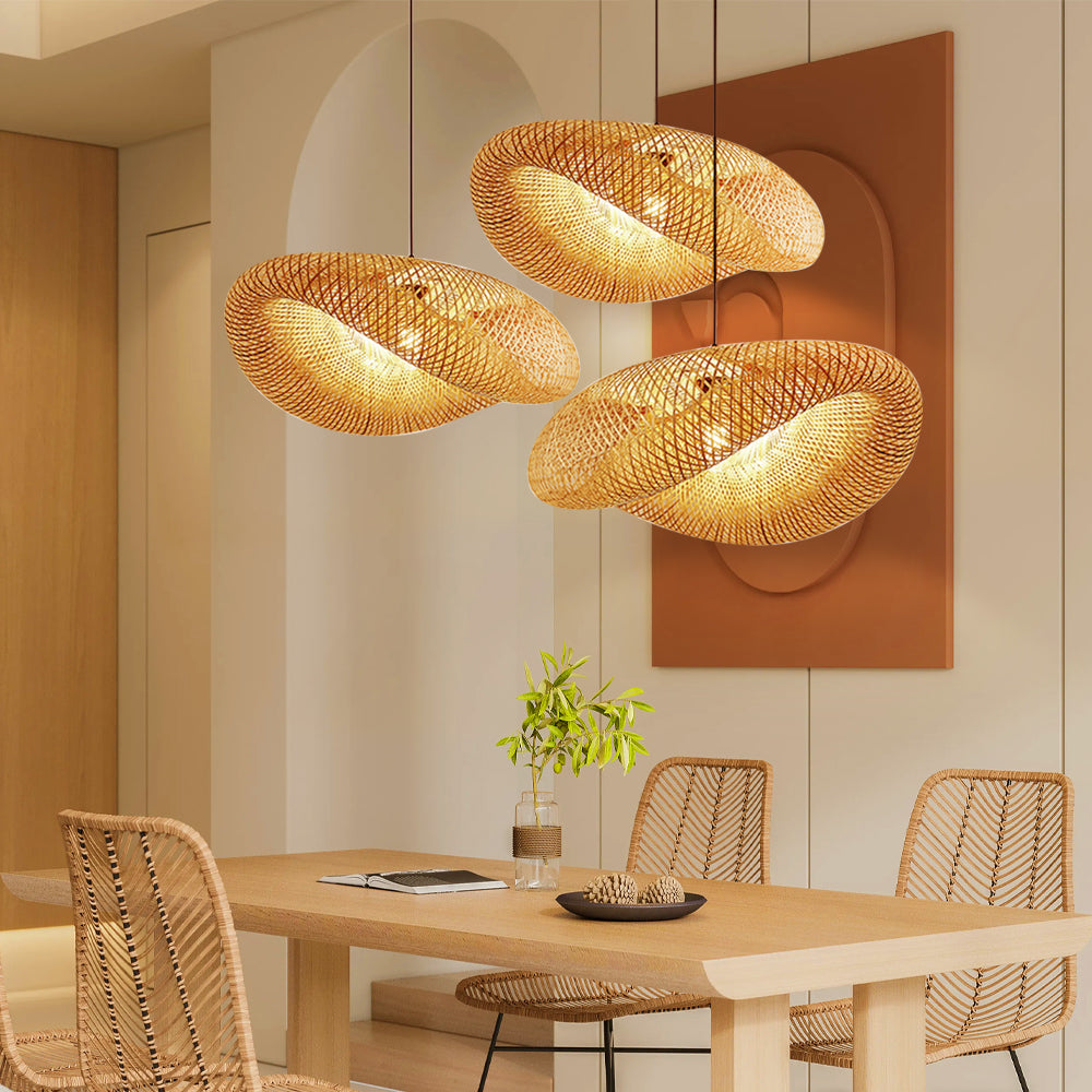 BambuLicht: Lampada a sospensione LED in bambù – Lampada da soffitto naturale per sala da pranzo e soggiorno