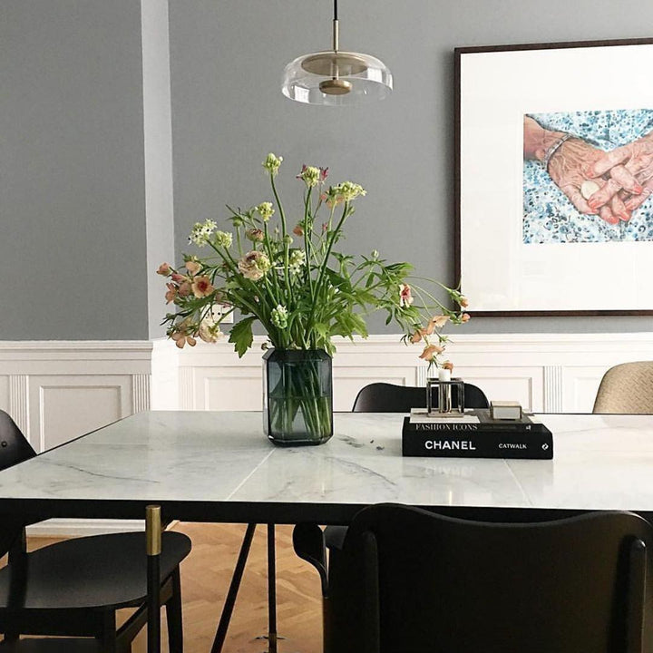 Solara: Lampadario in ottone e vetro con LED integrato – per sala da pranzo e soggiorno