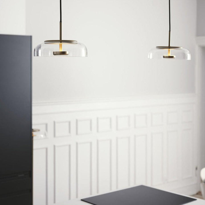 Solara: Lampadario in ottone e vetro con LED integrato – per sala da pranzo e soggiorno