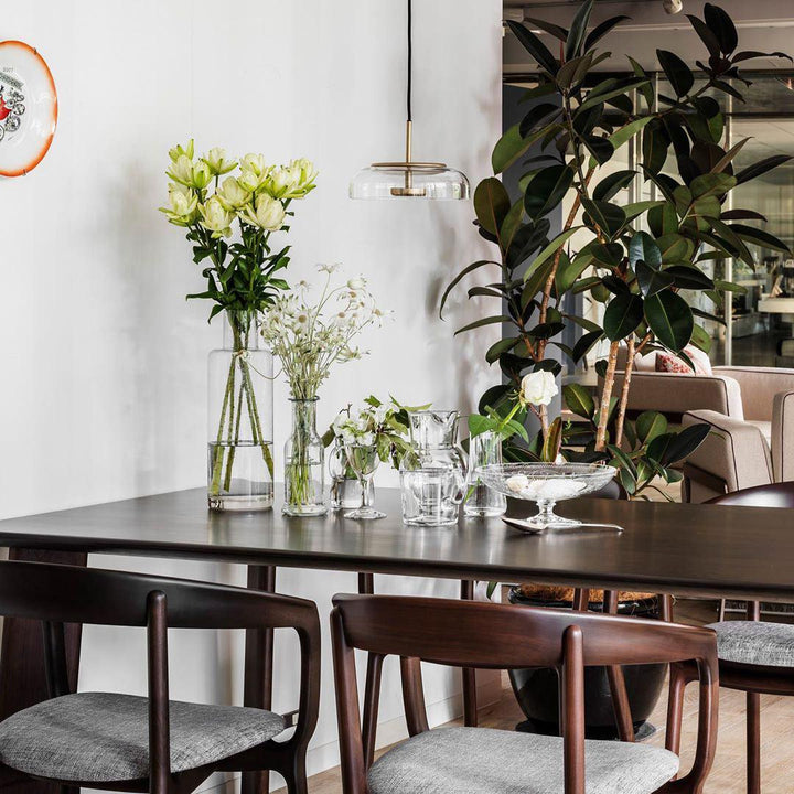 Solara: Lampadario in ottone e vetro con LED integrato – per sala da pranzo e soggiorno