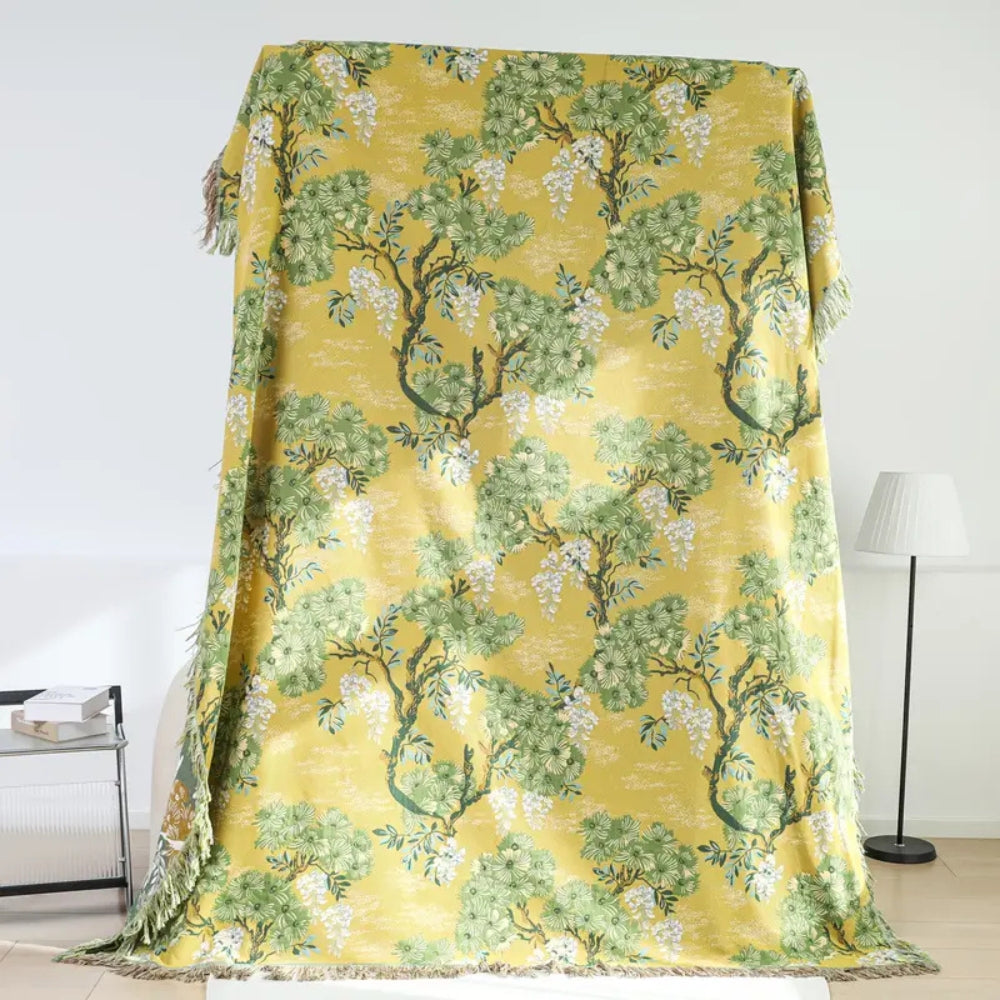 Blatt-Charm: Coperta in cotone morbida con motivo di gelso e leggera struttura – per divano e letto