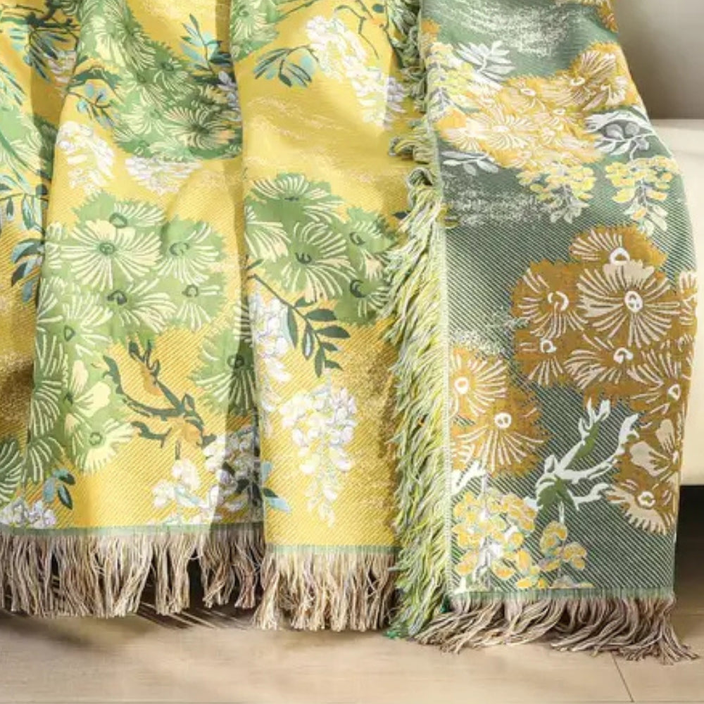 Blatt-Charm: Coperta in cotone morbida con motivo di gelso e leggera struttura – per divano e letto